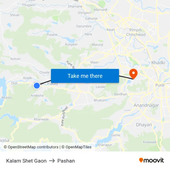 Kalam Shet Gaon to Pashan map