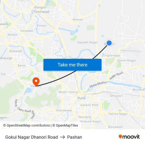 Gokul Nagar Dhanori Road to Pashan map