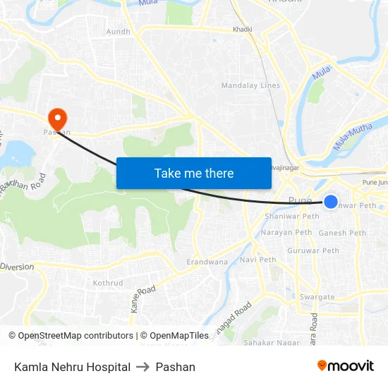 Kamla Nehru Hospital to Pashan map