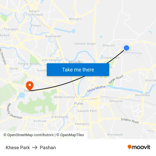 Khese Park to Pashan map