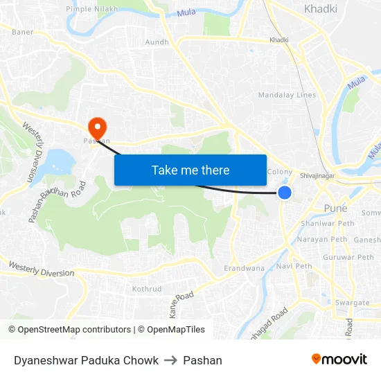 Dyaneshwar Paduka Chowk to Pashan map