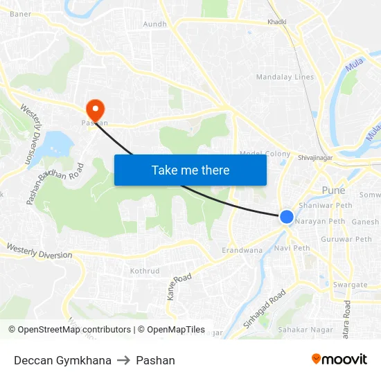 Deccan Gymkhana to Pashan map