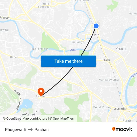 Phugewadi to Pashan map