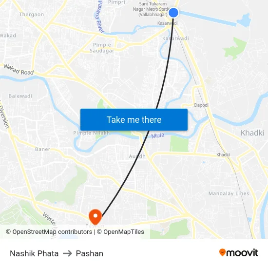 Nashik Phata to Pashan map