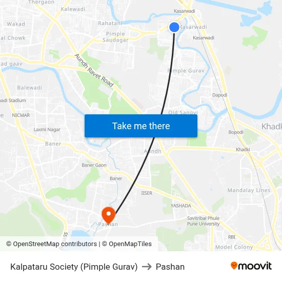 Kalpataru Society (Pimple Gurav) to Pashan map