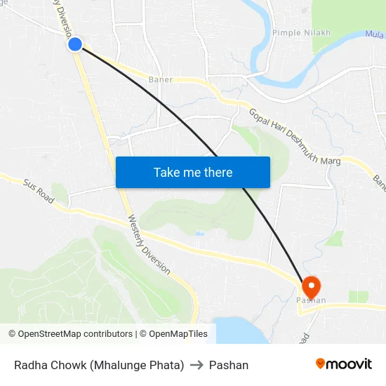 Radha Chowk (Mhalunge Phata) to Pashan map