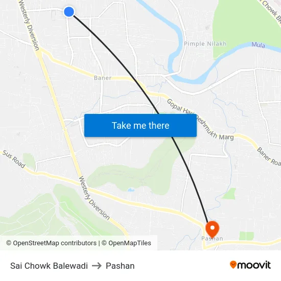 Sai Chowk Balewadi to Pashan map