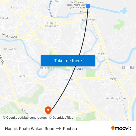 Nashik Phata Wakad Road to Pashan map