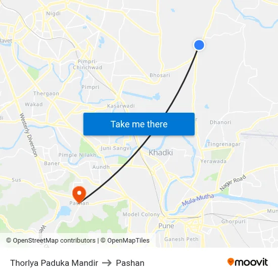 Thorlya Paduka Mandir to Pashan map