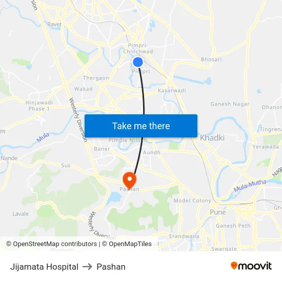 Jijamata Hospital to Pashan map