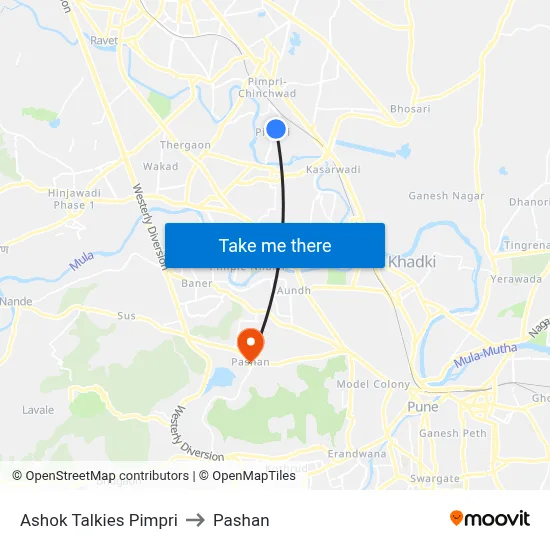 Ashok Talkies Pimpri to Pashan map