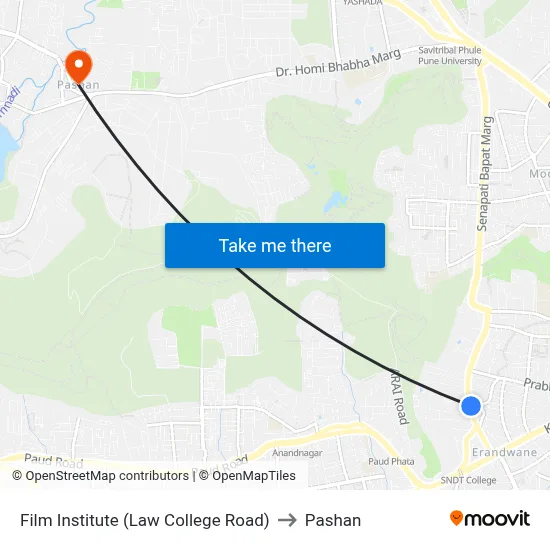 Film Institute (Law College Road) to Pashan map