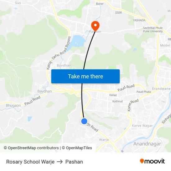 Rosary School Warje to Pashan map