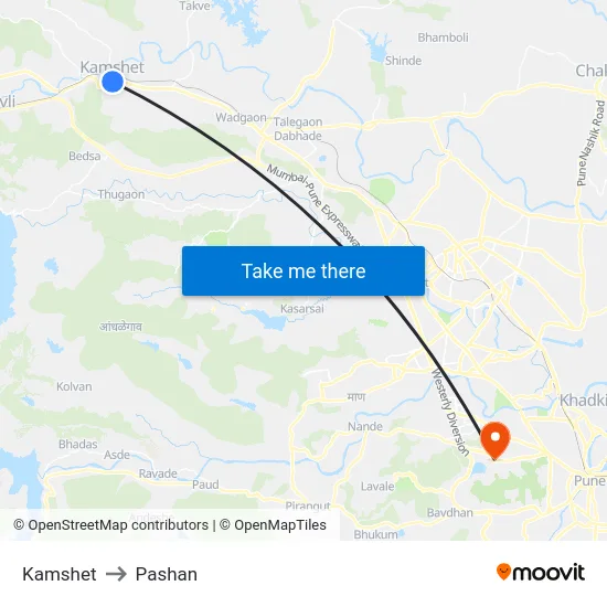 Kamshet to Pashan map