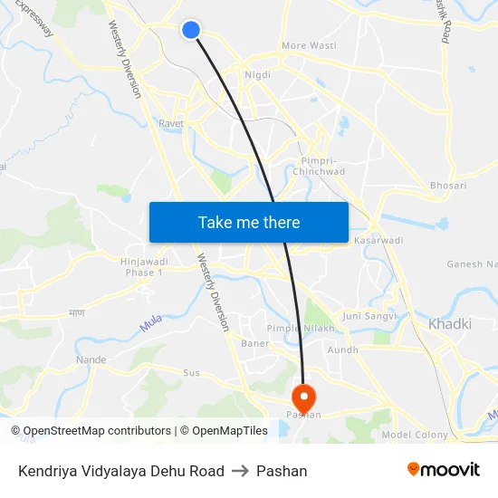 Kendriya Vidyalaya Dehu Road to Pashan map