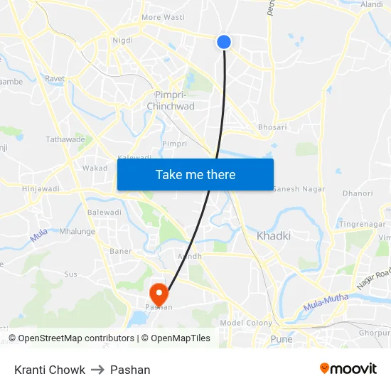 Kranti Chowk to Pashan map