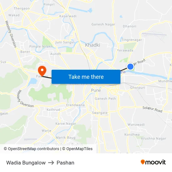Wadia Bungalow to Pashan map