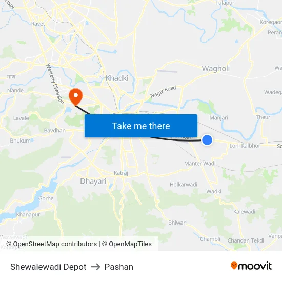 Shewalewadi Depot to Pashan map