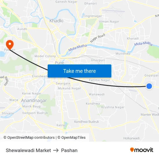 Shewalewadi Market to Pashan map