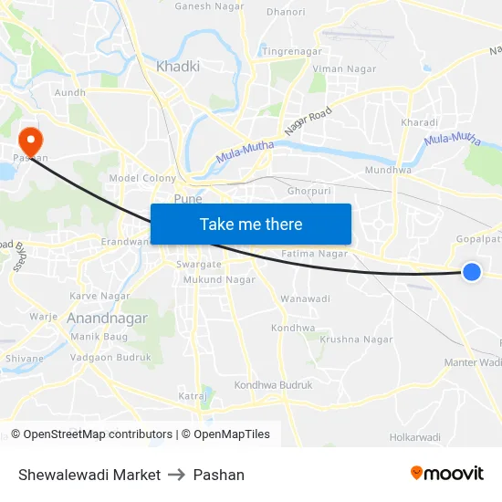 Shewalewadi Market to Pashan map