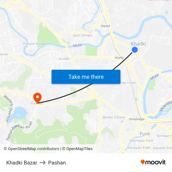 Khadki Bazar to Pashan map