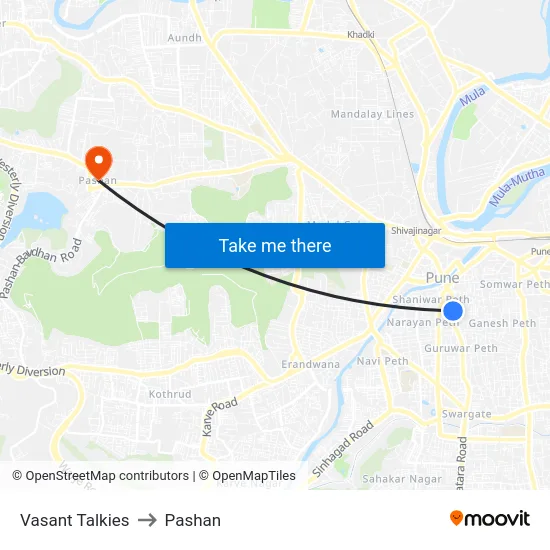 Vasant Talkies to Pashan map