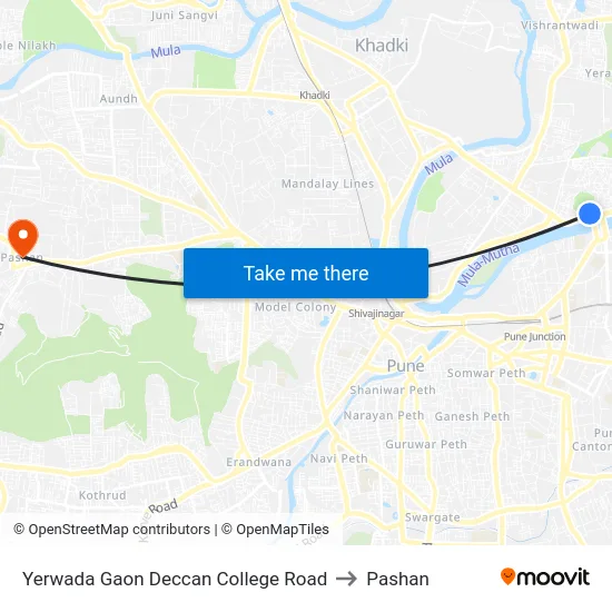 Yerwada Gaon Deccan College Road to Pashan map
