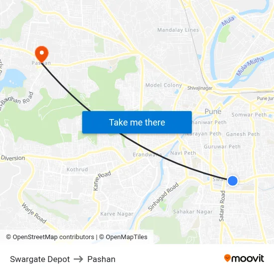 Swargate Depot to Pashan map