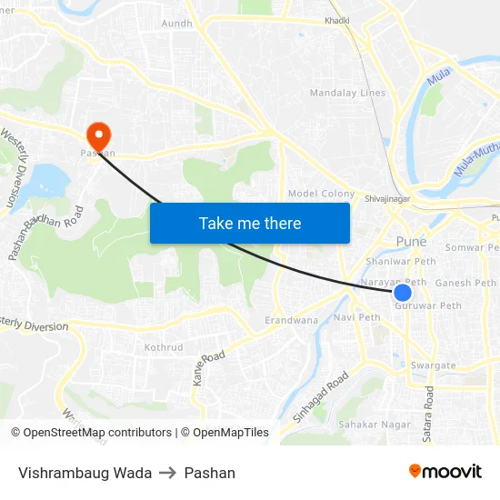 Vishrambaug Wada to Pashan map