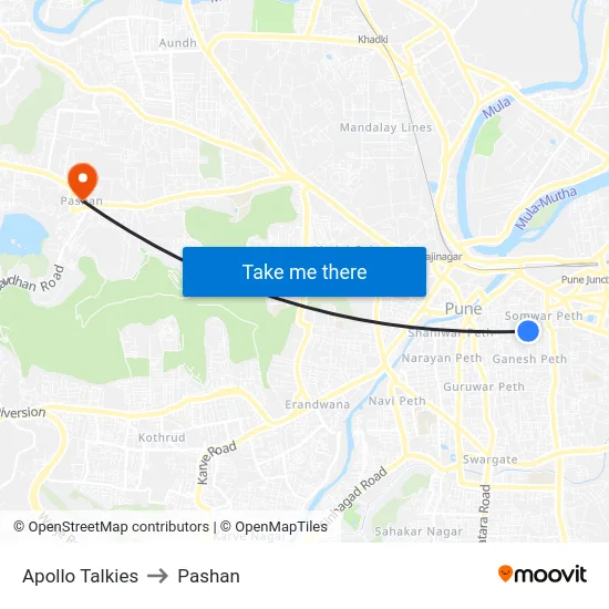 Apollo Talkies to Pashan map