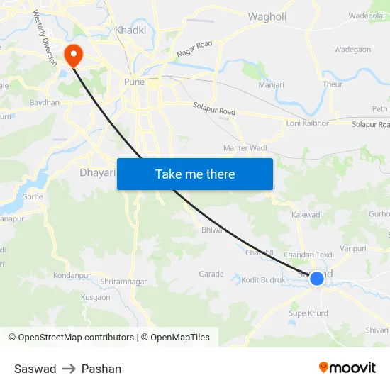 Saswad to Pashan map