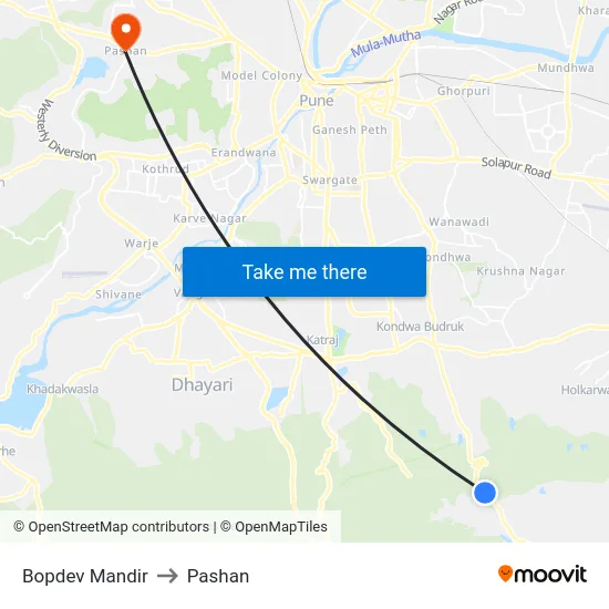 Bopdev Mandir to Pashan map