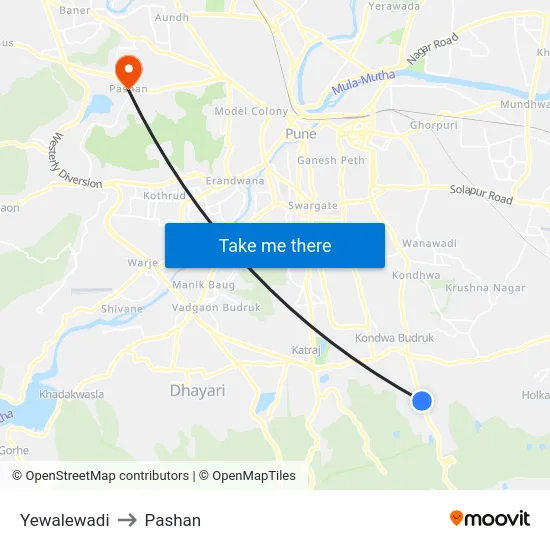 Yewalewadi to Pashan map