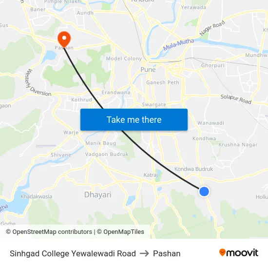 Sinhgad College Yewalewadi Road to Pashan map