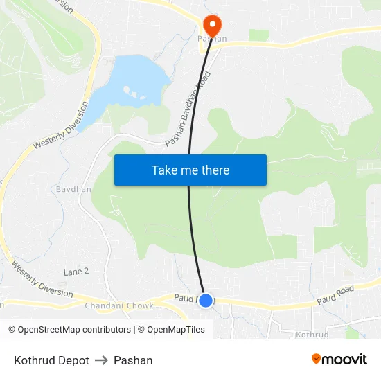Kothrud Depot to Pashan map