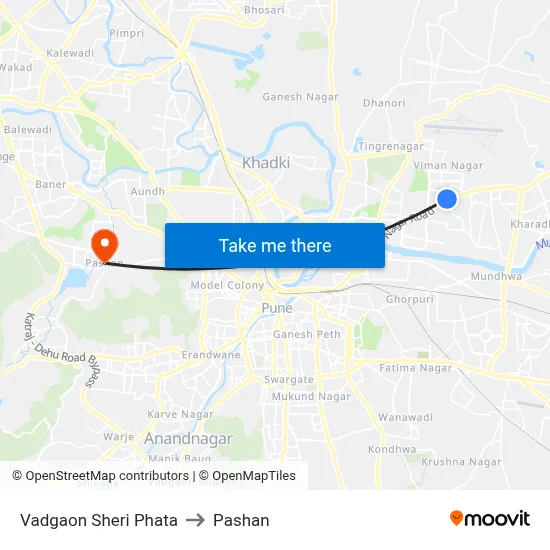 Vadgaon Sheri Phata to Pashan map