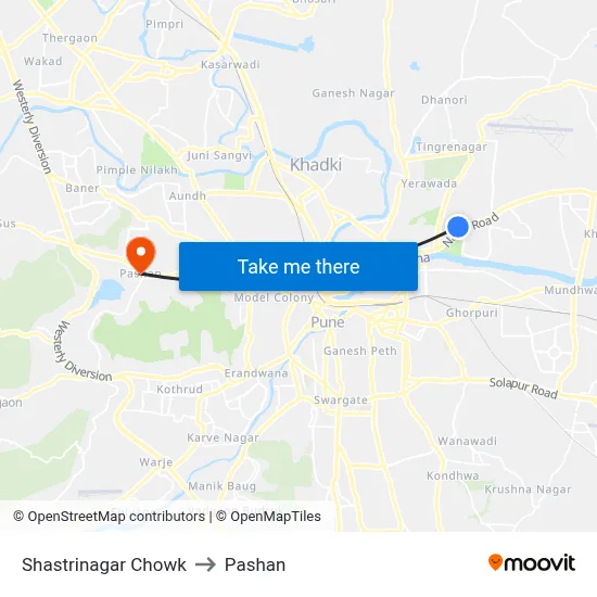 Shastrinagar Chowk to Pashan map