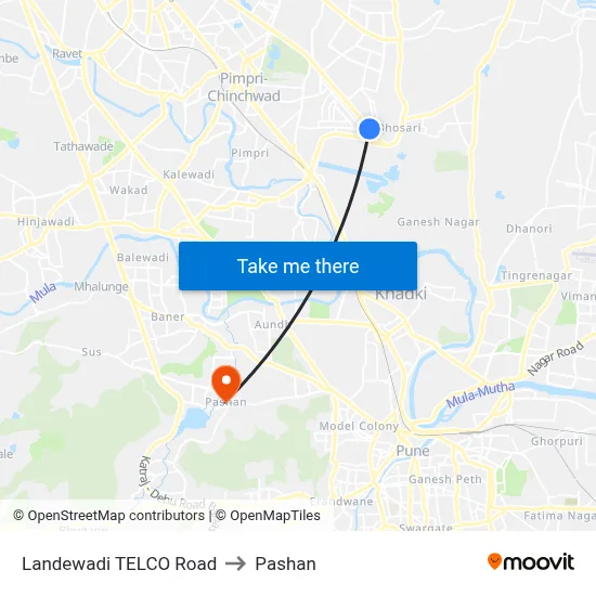 Landewadi TELCO Road to Pashan map