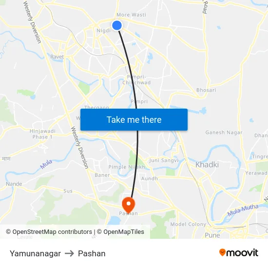 Yamunanagar to Pashan map