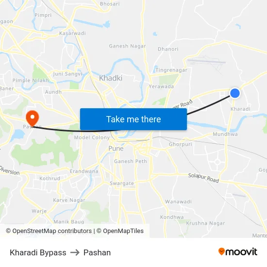 Kharadi Bypass to Pashan map