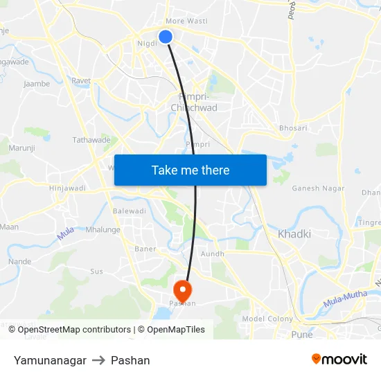 Yamunanagar to Pashan map