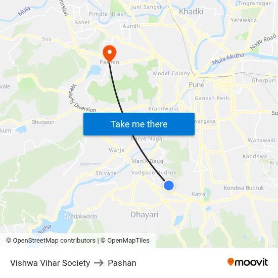 Vishwa Vihar Society to Pashan map