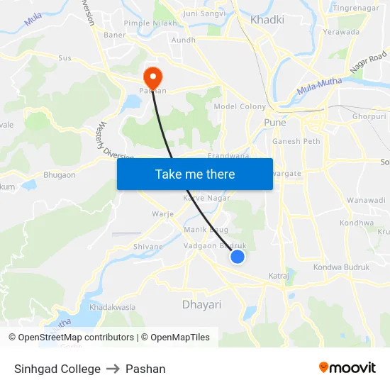 Sinhgad College to Pashan map