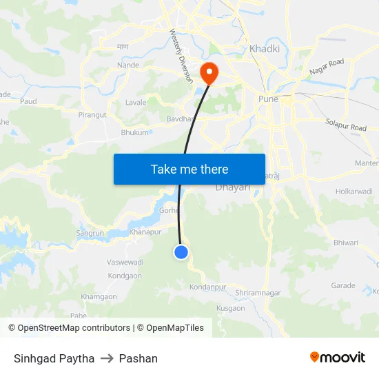 Sinhgad Paytha to Pashan map