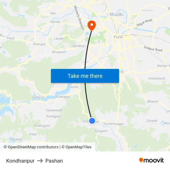 Kondhanpur to Pashan map
