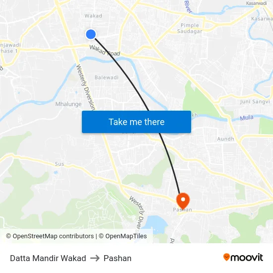Datta Mandir Wakad to Pashan map