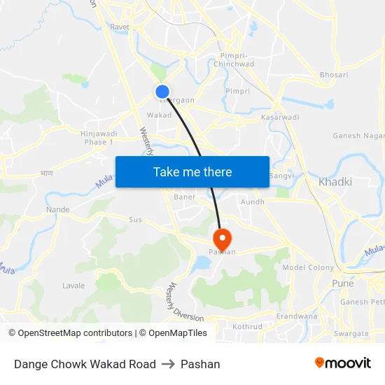 Dange Chowk Wakad Road to Pashan map