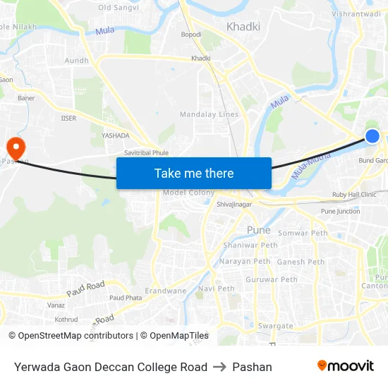 Yerwada Gaon Deccan College Road to Pashan map