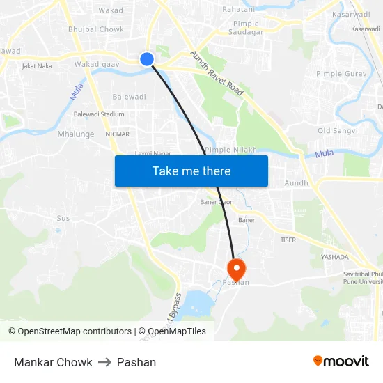 Mankar Chowk to Pashan map