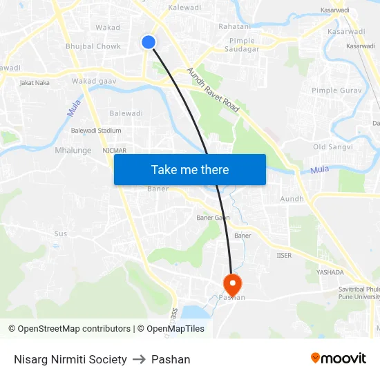 Nisarg Nirmiti Society to Pashan map